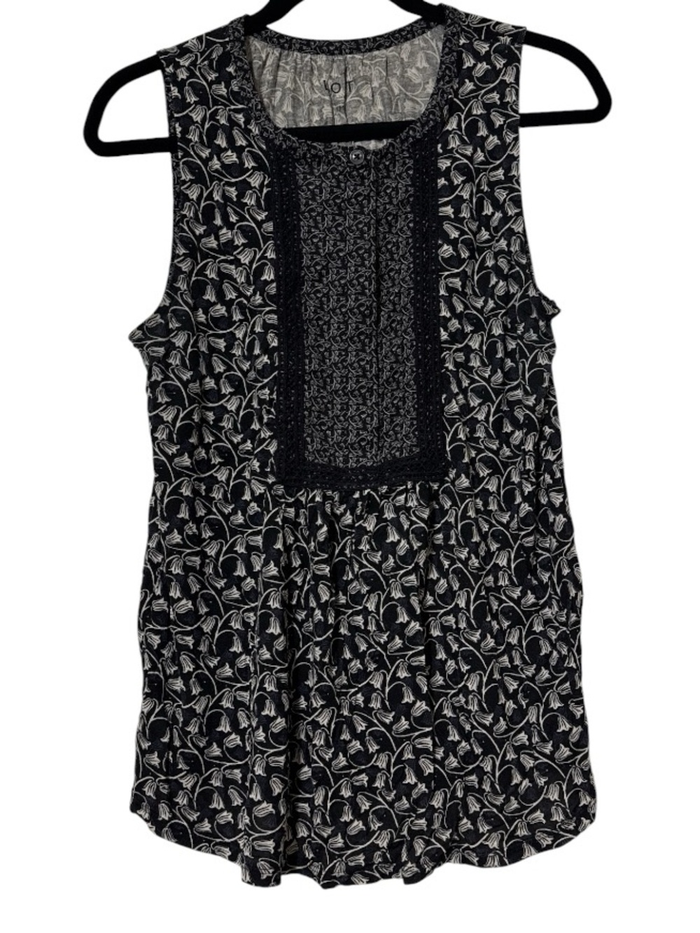 LOFT Black and White Floral Lace-Trim Sleeveless Camisole
